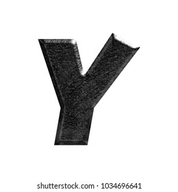 Rocky metallic black stone style uppercase or capital letter Y in a 3D illustration with a rough rock texture shiny metal surface basic bold font isolated on a white background with clipping path.