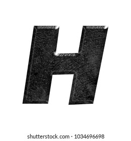 Rocky metallic black stone style uppercase or capital letter H in a 3D illustration with a rough rock texture shiny metal surface basic bold font isolated on a white background with clipping path.
