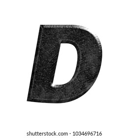 Rocky metallic black stone style uppercase or capital letter D in a 3D illustration with a rough rock texture shiny metal surface basic bold font isolated on a white background with clipping path.