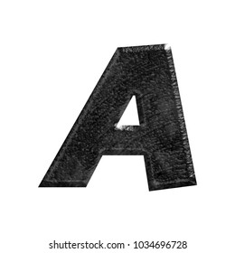 Rocky metallic black stone style uppercase or capital letter A in a 3D illustration with a rough rock texture shiny metal surface basic bold font isolated on a white background with clipping path.