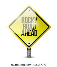 Rocky Road Ahead Sign Illustration Design Over A White Background