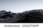 Rocky surface, mountainous terrain, landscape. Gray color, black and white. Abstract mountains wallpaper. 3D render