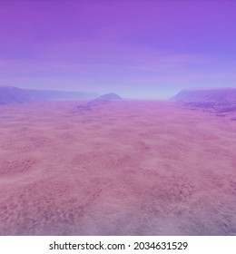 Rocky Valley on an Alien world with a purple and blue Sky, artistic 3D rendering