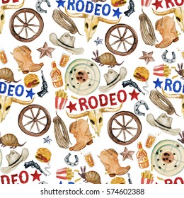 Rodeo. Watercolor seamless pattern