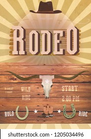 Rodeo Or Wild West Theme Party. Banner, Flayer Western Card