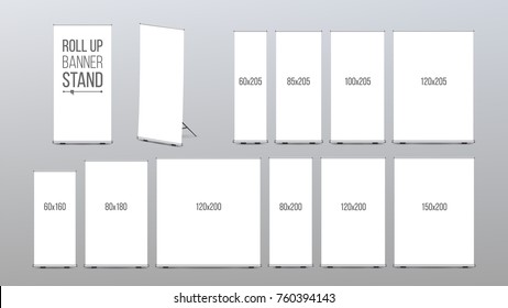 Roll Up Banner Stan. Pop Up Flip Chart For Training. Flag Design Layout. Poster For Conference. Empty Mock Up.