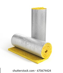 Roll of insulation wool for construction. Heating materials. 3d illustration