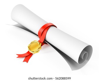 Roll Of Paper With Wax Seal, Isolated On White, 3d Illustration