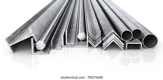 Rolled Metal Products. Steel Profiles And Tubes. 3d Illustration