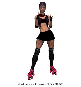 Roller Derby Girl With Isolated White Background