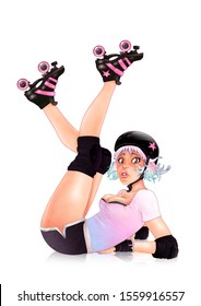 Roller Derby Pin Up Girl With Skates In Air