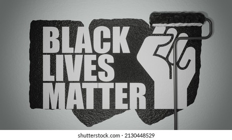 Roller Paints The Wall In Colors Of 
BLM Flag. 3d Render.