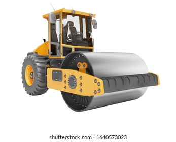 Roller With Vibration For Laying Asphalt Isolated 3D Rendering On White Background No Shadow