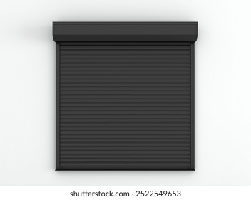 Rolling shutters, window with closed roller shutters. House facade with window on first floor, security and protection concept. 