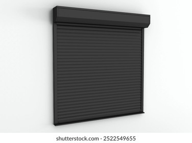Rolling shutters, window with closed roller shutters. House facade with window on first floor, security and protection concept. 