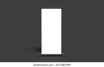 rollup banner object mockup empty blank blank sign symbol advertisement marketing sale business presentation exhibition communication showing placard promotion trade information branding.3d render
