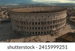 roman colosseum scientific 3D reconstruction with animated detail of the velarium, roman forum and marketplace , flightover and birdsview of the city of rome