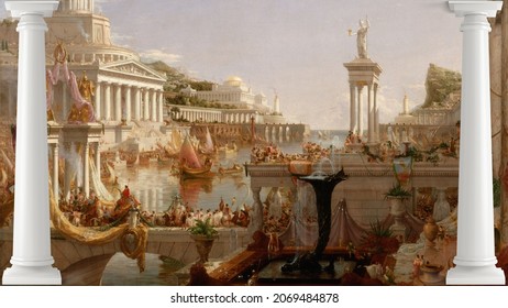 Roman painter with columns with 3d effect
