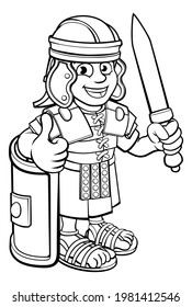 A Roman Soldier Cartoon Character Holding A Sword And Doing A Thumbs Up