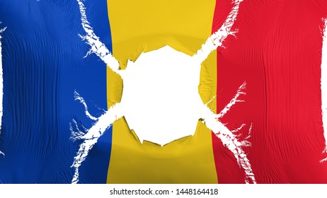 Romania Flag With A Hole, White Background, 3d Rendering