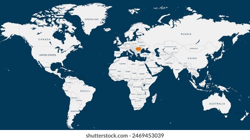 Romania map.Geographical map of Romania with world map highlighted.