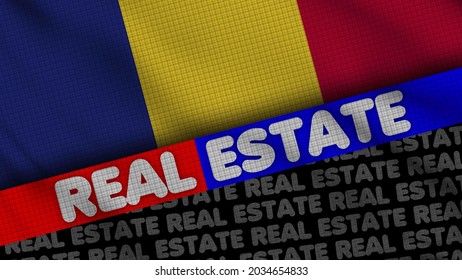 Romania Wavy Fabric Flag, Real Estate Title, 3D Illustration