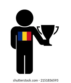 Romanian Man Holding A Trophy, Illustration Flat Style