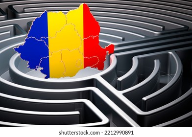 Romanian Map Inside Maze, 3D Rendering