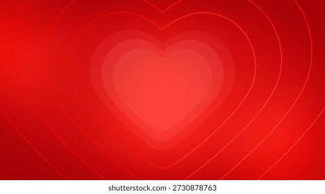 Romantic abstract background featuring a concentric heart tunnel design in vibrant red and soft crimson shades. The layered heart outlines create a rhythmic, pulsing infinity effect.