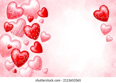 Romantic background for Valentine's Day. Collection of watercolor hearts. Lovely template background for fabric, wallpaper, textile, wrapping - Powered by Shutterstock