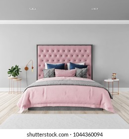 Romantic Bed Room , Decoration With Blush Pink,3D Rendering