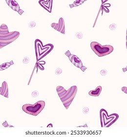 Romantic Candy and Chocolate Seamless Pattern for Valentine's Day: Hearts, Gifts, and Sweet Desserts - Powered by Shutterstock