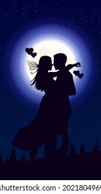 Romantic Couple In Front Of Moonlight Mobile Wallpaper.