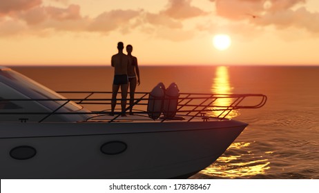 romantic couple on a pleasure boat