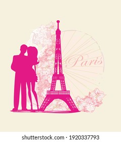 Romantic Couple In Paris - Abstract Card