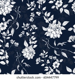 Dark Seamless Pattern Black Flowers Leaves Stock Vector (Royalty Free ...