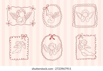 Romantic hand drawn frames featuring cupid and angel illustrations. Perfect for Valentine’s Day cards, wedding invitations, love messages, and vintage romantic designs.
