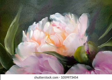 Romantic Pink Peonies, Oil Painting On Canvas