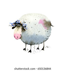 Romantic Sheep Watercolor Illustration Stock Illustration 650136844 ...