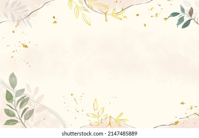 Romantic And Simple Watercolor Leaves With Soft Pink Background, Great For An Announcement, Invitation, Social Media Content, Picture Frame, Surface Design. Tile Print. Print Design.