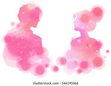 Romantic Valentine lovers silhouette on watercolor background. Love at first sign concept. - Powered by Shutterstock