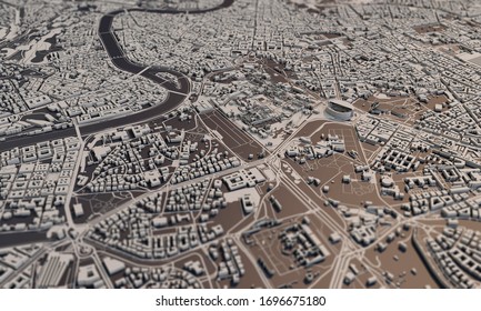 Rome, Italy City Map 3D Rendering. Aerial Satellite View.