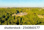 Rome, Italy. Watercolor illustration. Giuseppe Garibaldi Monument. Janiculum, one of the hills of Rome. Summer. Morning hours, Aerial View