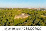 Rome, Italy. Watercolor illustration. Giuseppe Garibaldi Monument. Janiculum, one of the hills of Rome. Summer. Morning hours, Aerial View