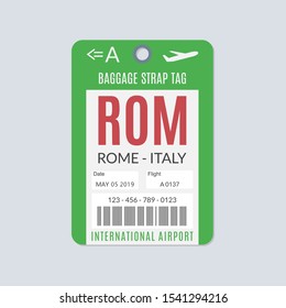Rome Luggage Tag. Airport Baggage Ticket. Travel Label.   