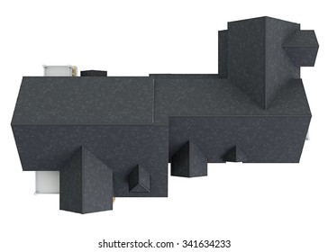 Roof Big House, Top View. 3D Graphic Isolated Object On White Background