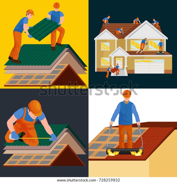 Roof Construction Worker Repair Home Build Stock Illustration 728259832 ...