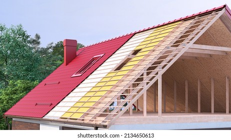 Roofing Modern Modular Homes Exterior. 3d Illustration