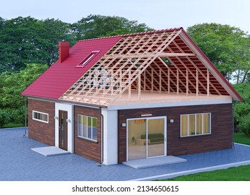 Roofing Modern Modular Homes Exterior. 3d Illustration