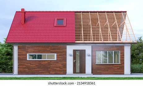 Roofing Modern Modular Homes Exterior. 3d Illustration